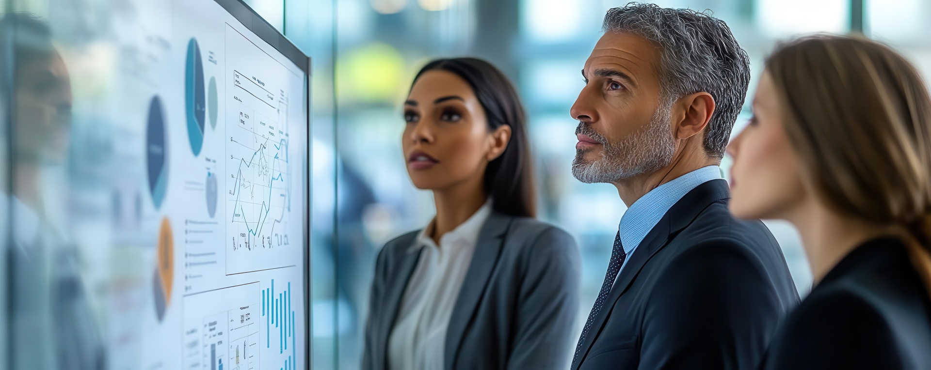 Businessman using a digital tablet with financial charts on screen